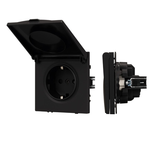 Механизм розетки влагозащищённый SCT-NOBE-MCP-SFPL-BK (230V, 16A) (Arlight, -)