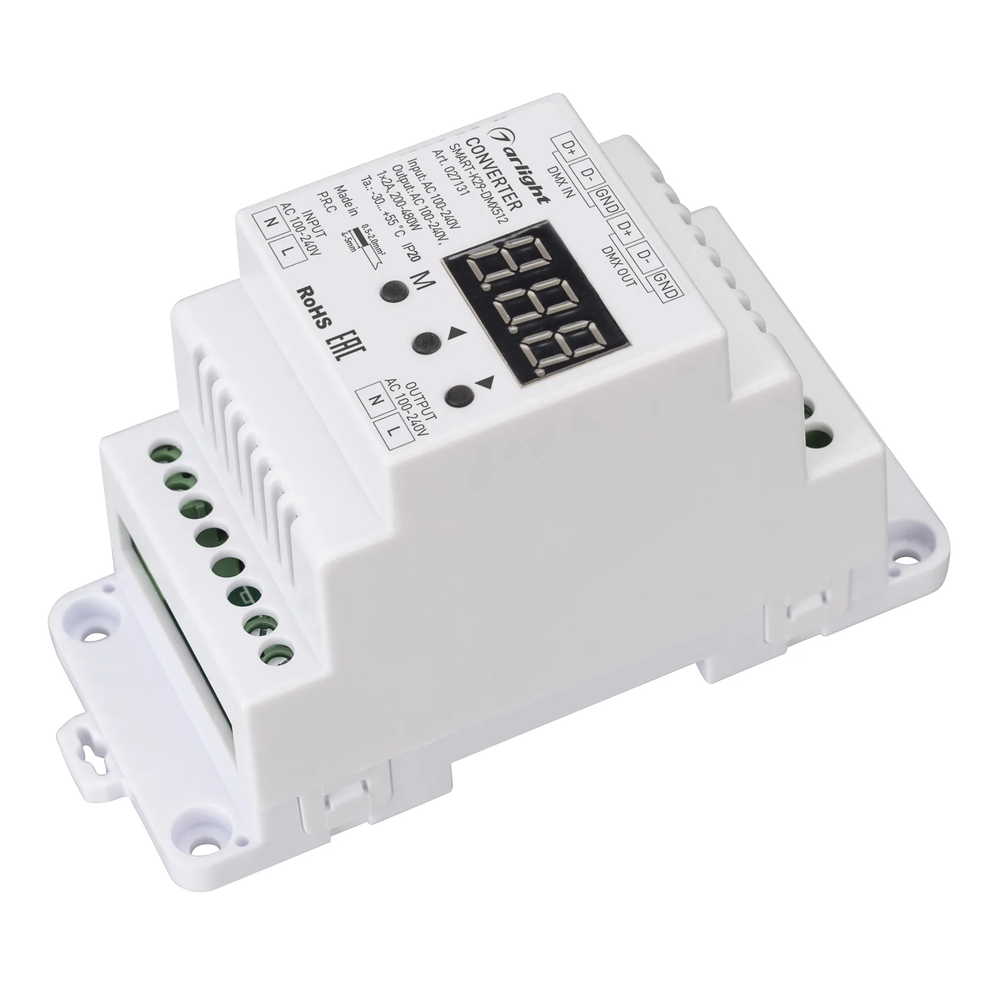 Конвертер SMART-K29-DMX512 (230V, 1x2A, TRIAC, DIN) (Arlight, IP20 Пластик, 5 лет) - изображение товара