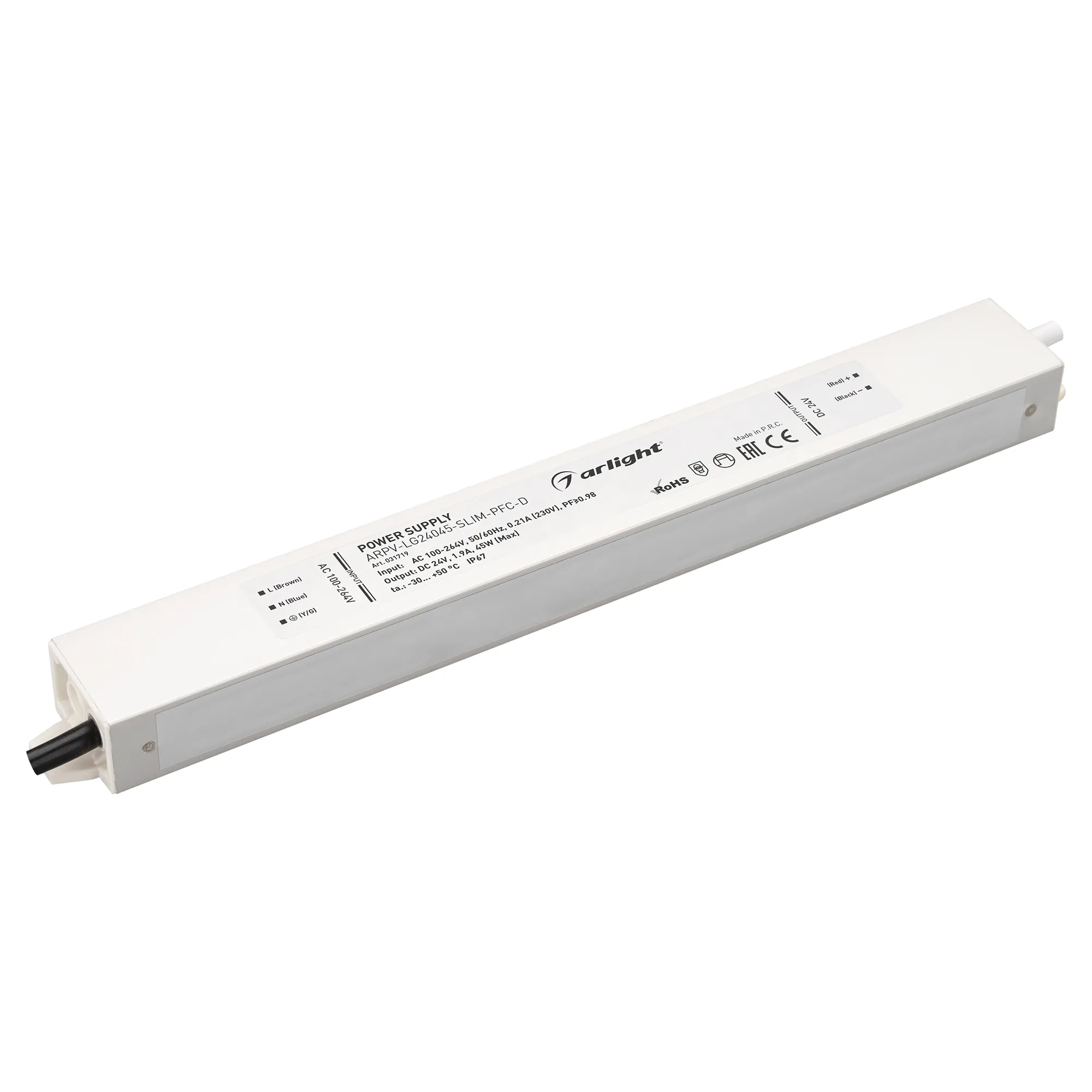 Блок питания ARPV-LG24045-SLIM-PFC-D (24V, 1.9A, 45W) (Arlight, IP67 Металл, 5 лет) - изображение товара