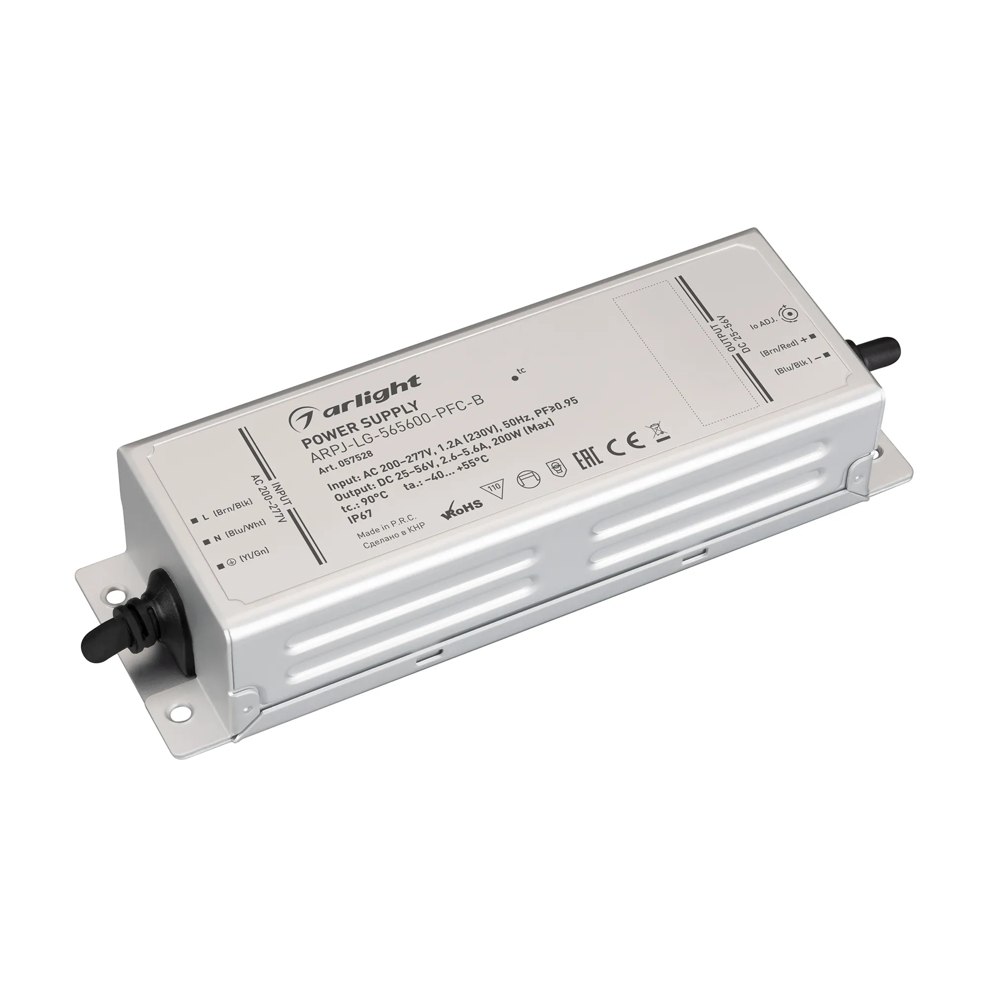 Блок питания ARPJ-LG-565600-PFC-B (200W, 25-56V, 2.6-5.6A) (Arlight, IP67 Металл, 5 лет) - изображение товара