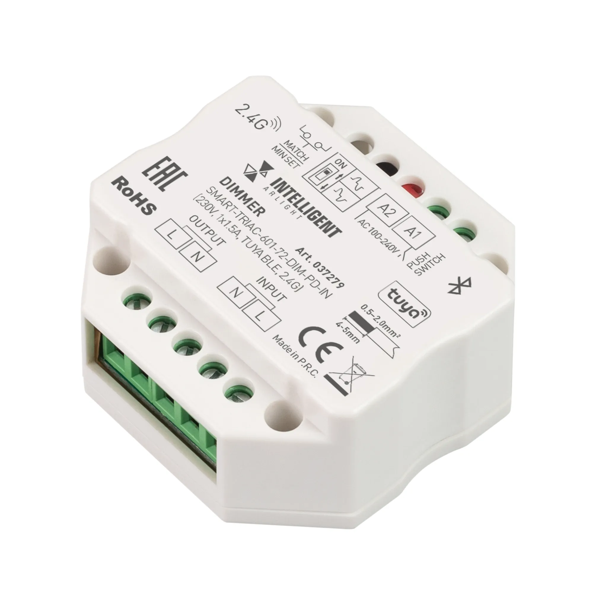 INTELLIGENT ARLIGHT Диммер SMART-TRIAC-601-72-DIM-PD-IN (230V, 1x1.5A, TUYA BLE, 2.4G) (IARL, IP20 Пластик, 5 лет) - изображение товара
