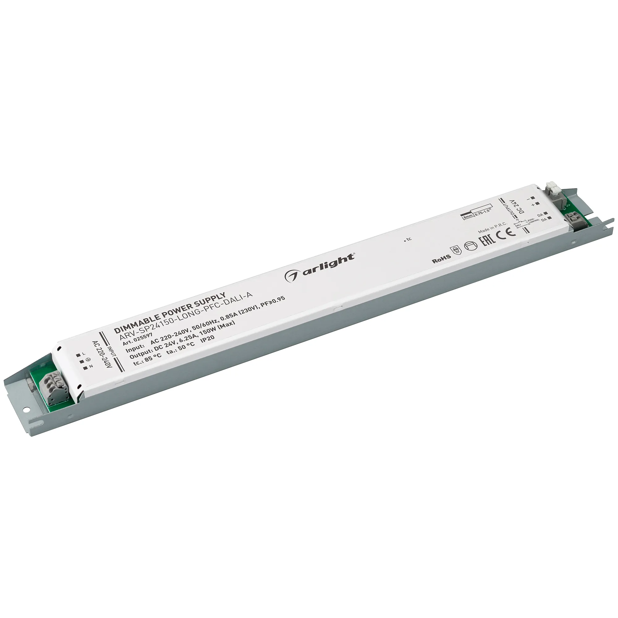 Блок питания ARV-SP24150-LONG-PFC-DALI-A (24V, 6.25A, 150W) (Arlight, IP20 Металл, 5 лет) - изображение товара